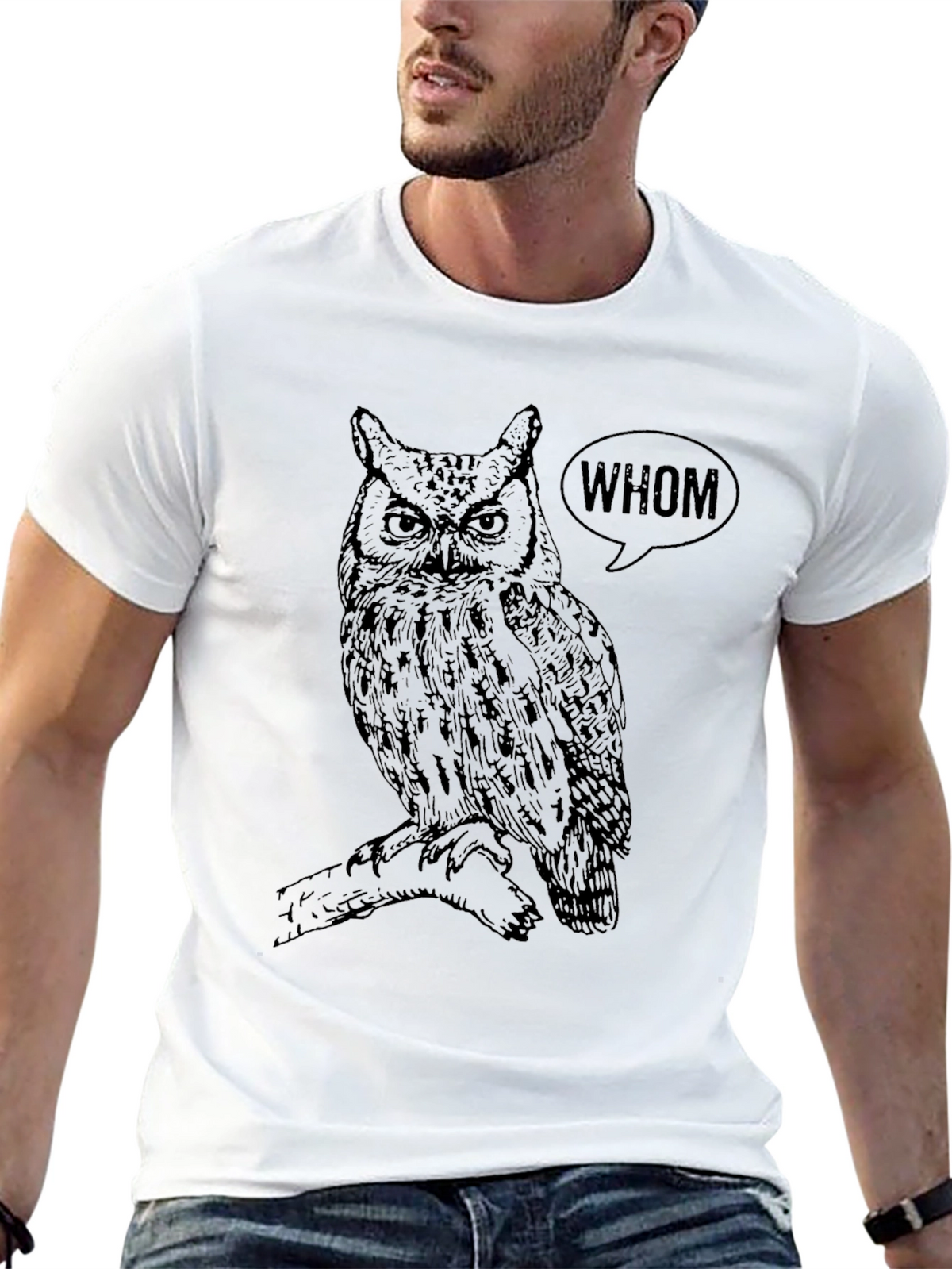 Owl Whom Graphic Print Black T-Shirt