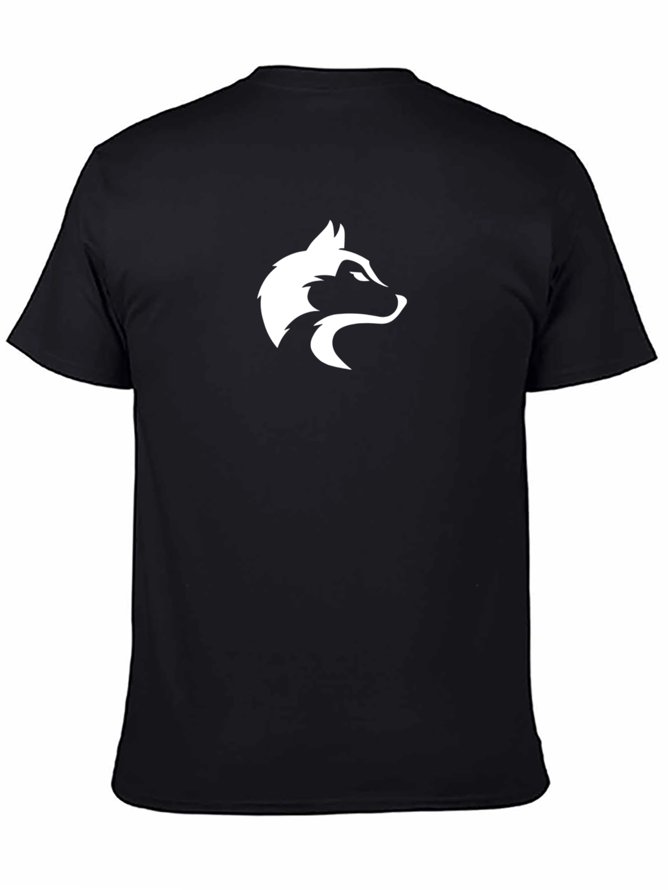 Black T-Shirt with White Wolf Head Graphic