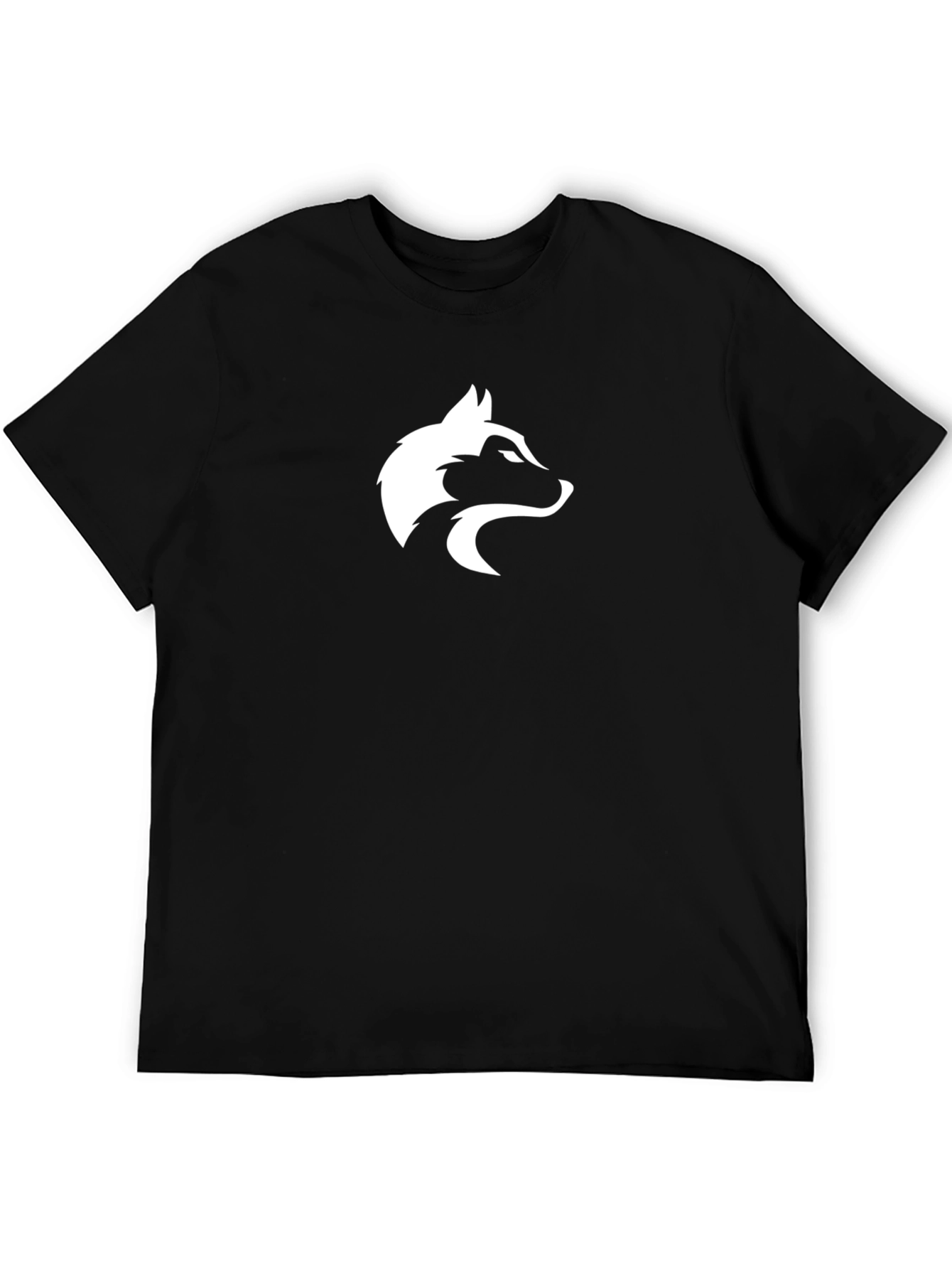 Black T-Shirt with White Wolf Head Graphic