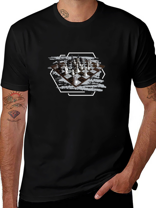 Chessboard Graphic Tee - Stylish Unisex Black T-Shirt