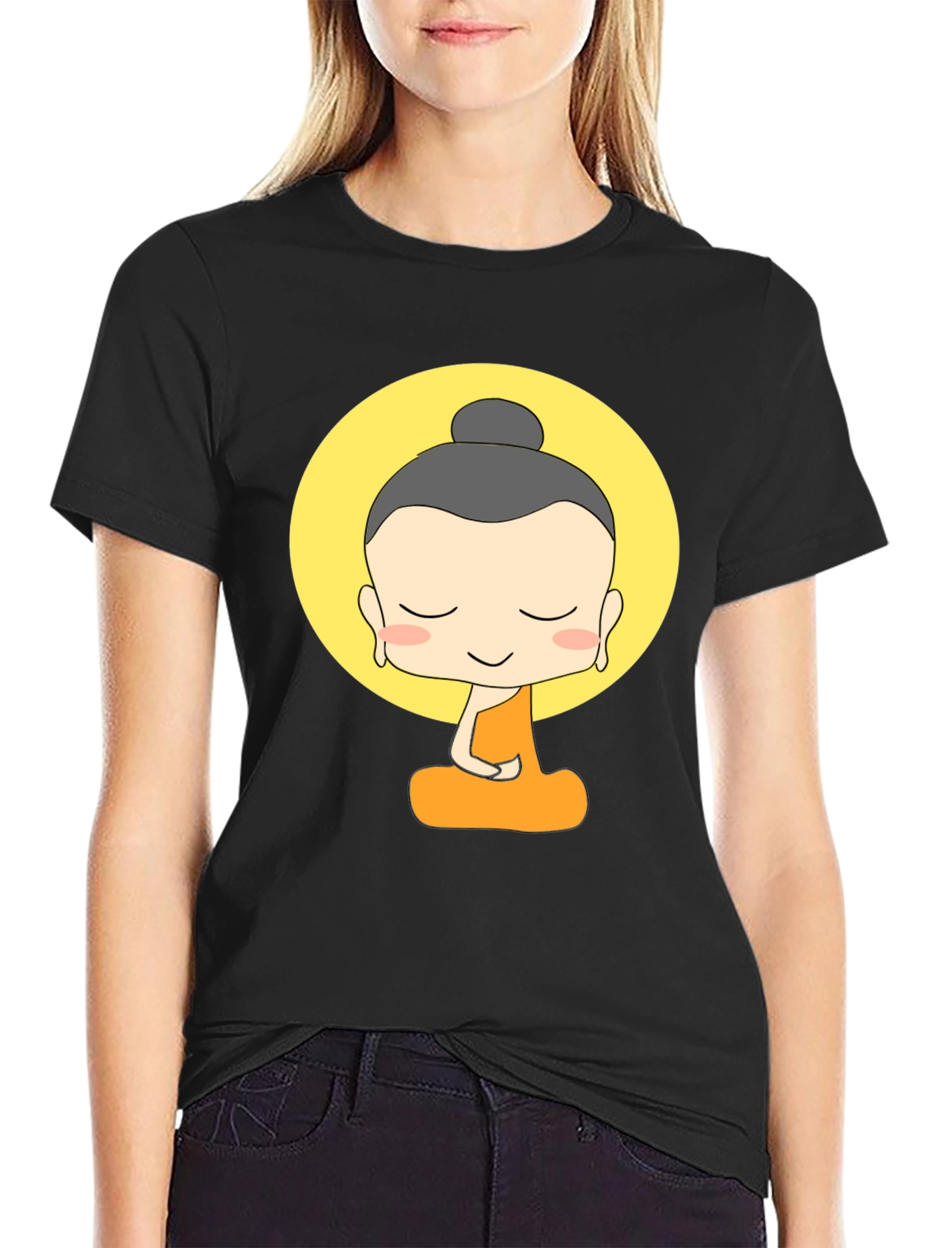 Cartoon Buddha Graphic T-Shirt