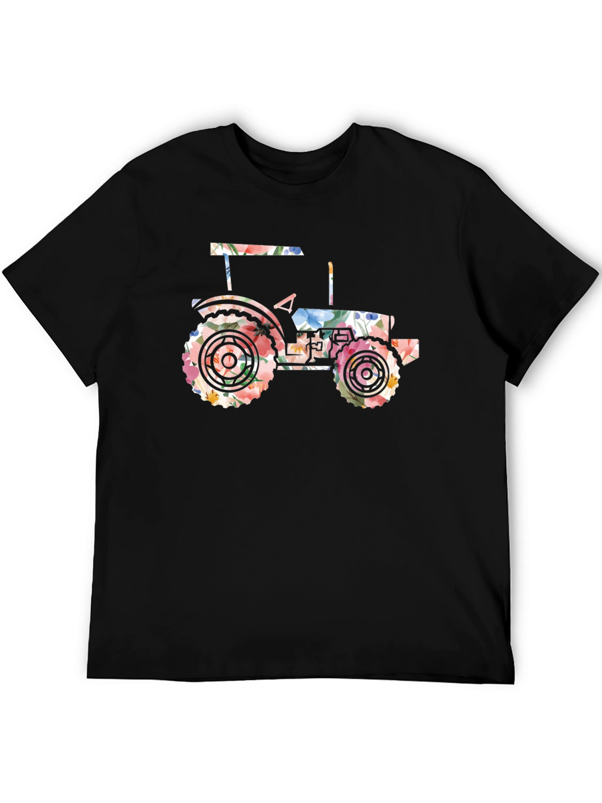 Floral Tractor Graphic Tee - Black Cotton