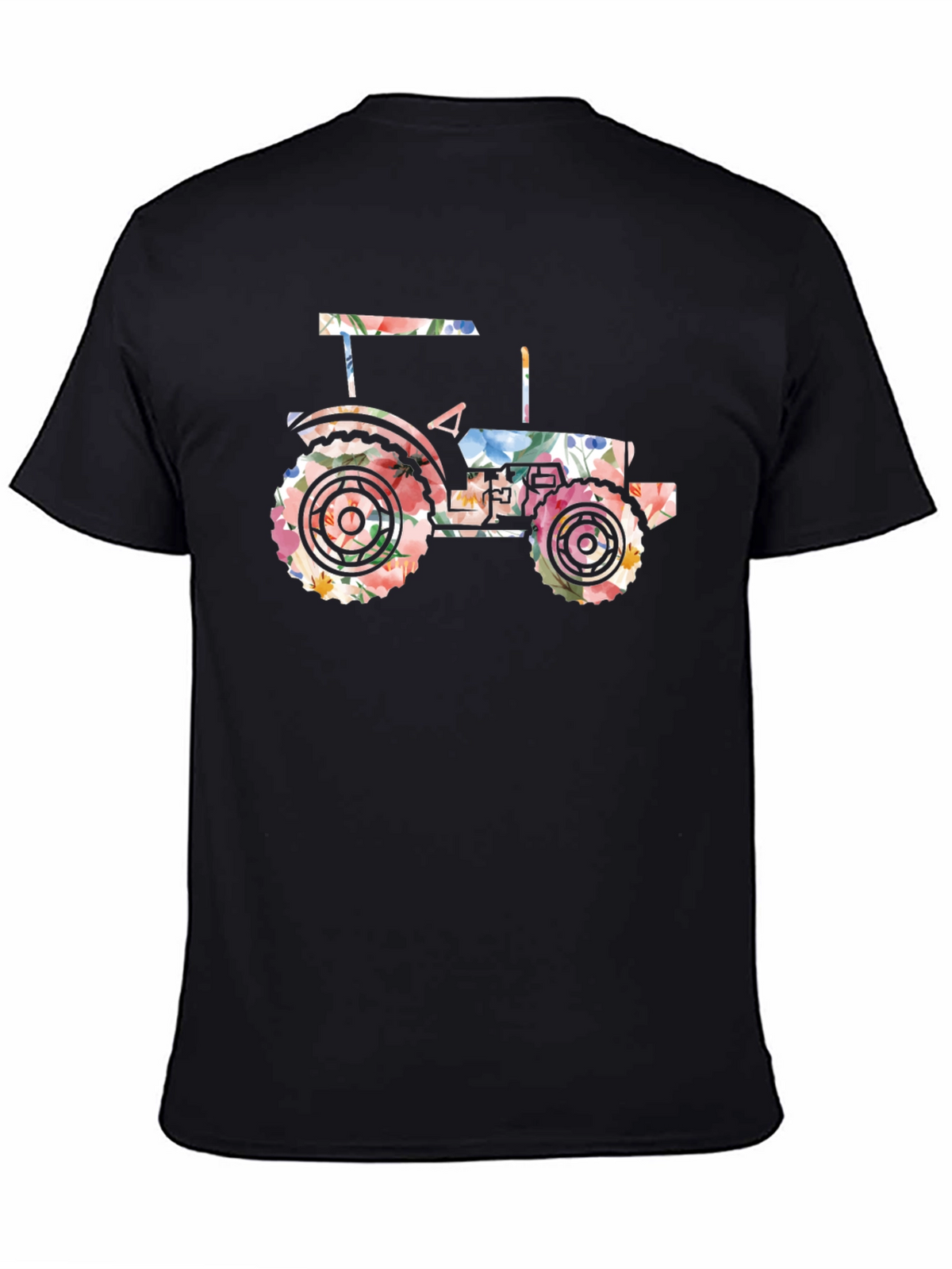 Floral Tractor Graphic Tee - Black Cotton
