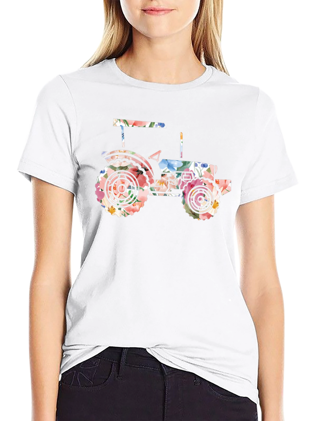 Floral Tractor Graphic Tee - Black Cotton