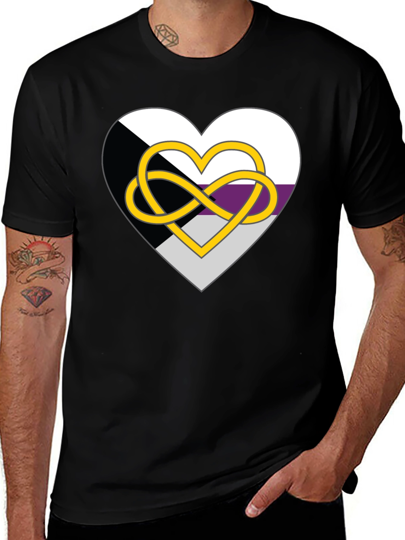 Demisexual Pride Heart Infinity Symbol Black T-Shirt
