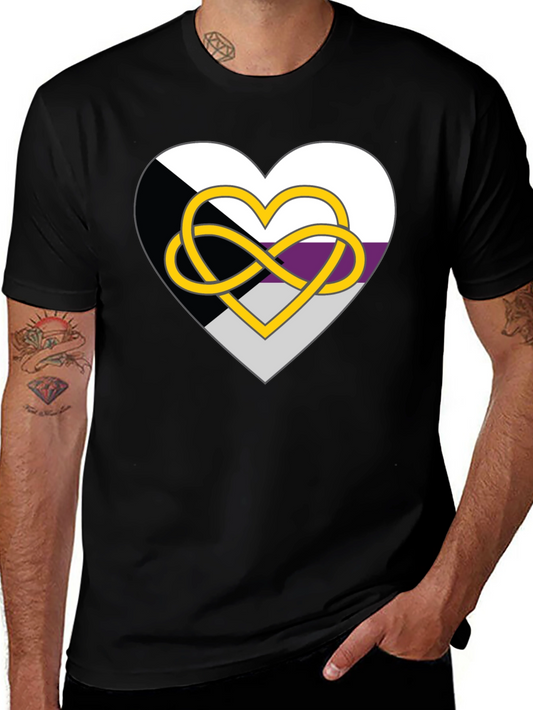 Demisexual Pride Heart Infinity Symbol Black T-Shirt