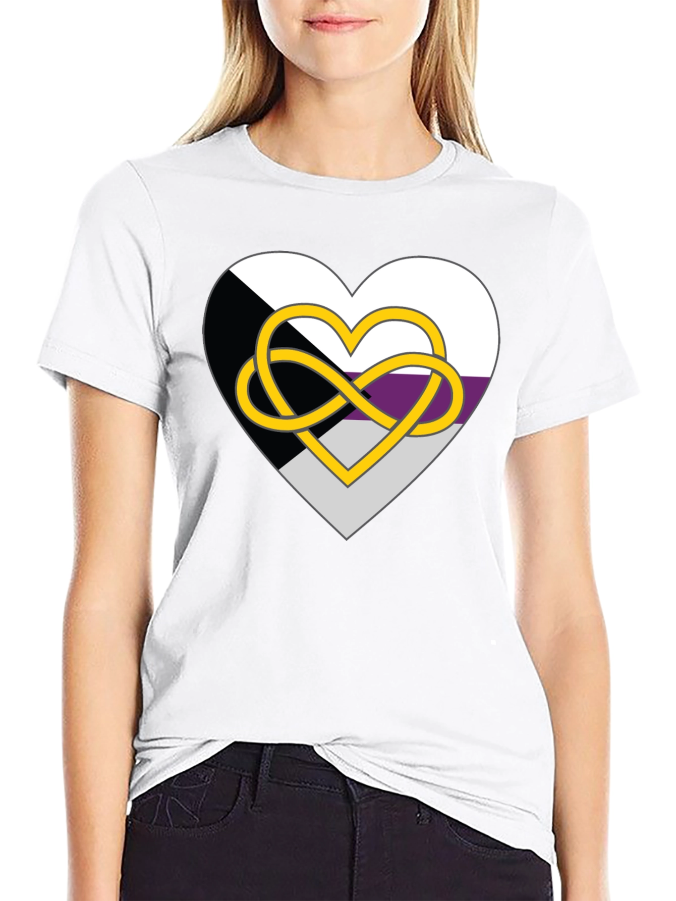 Demisexual Pride Heart Infinity Symbol Black T-Shirt