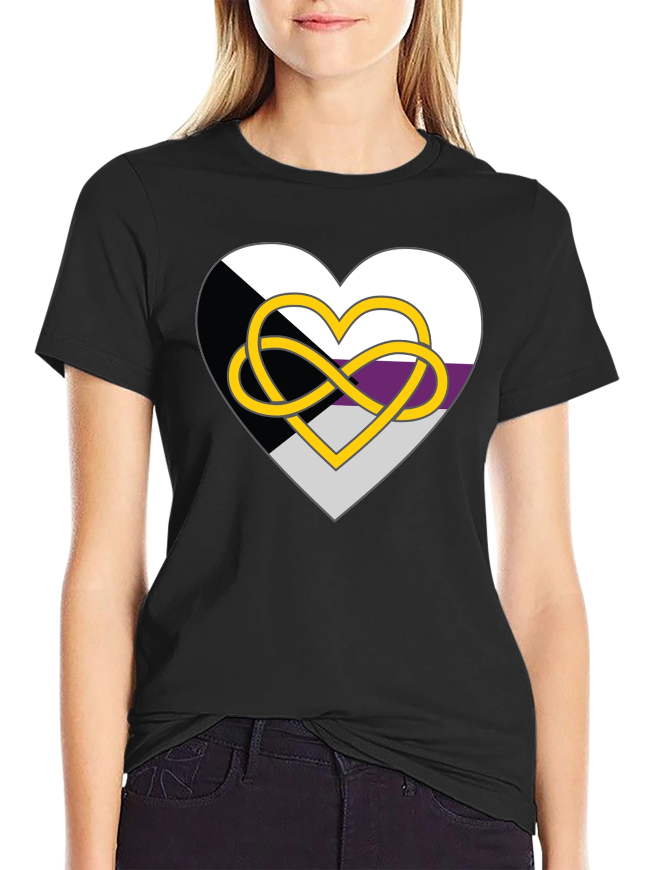 Demisexual Pride Heart Infinity Symbol Black T-Shirt
