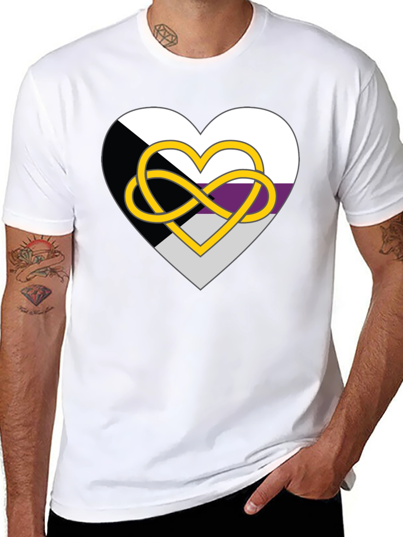 Demisexual Pride Heart Infinity Symbol Black T-Shirt