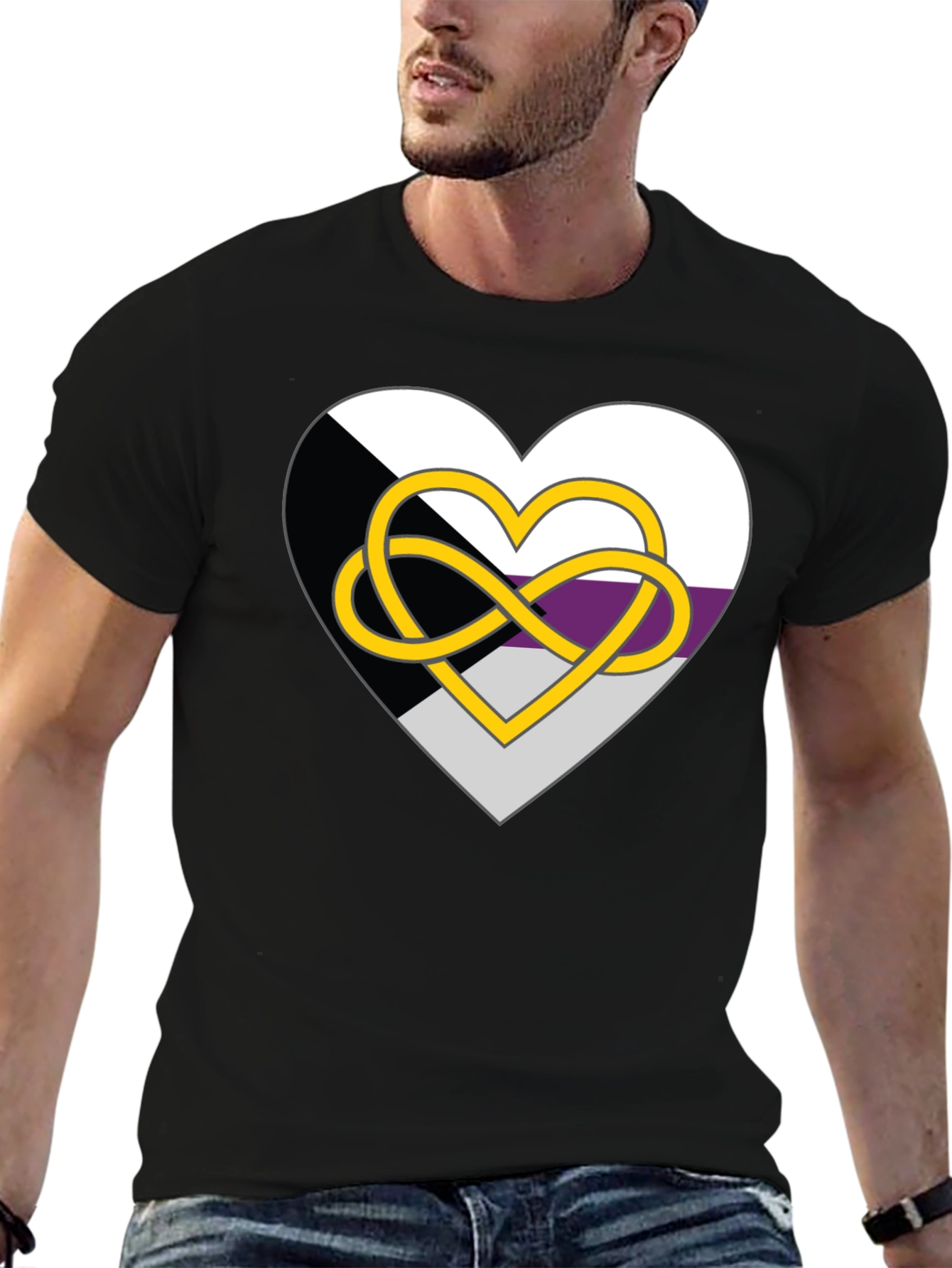 Demisexual Pride Heart Infinity Symbol Black T-Shirt