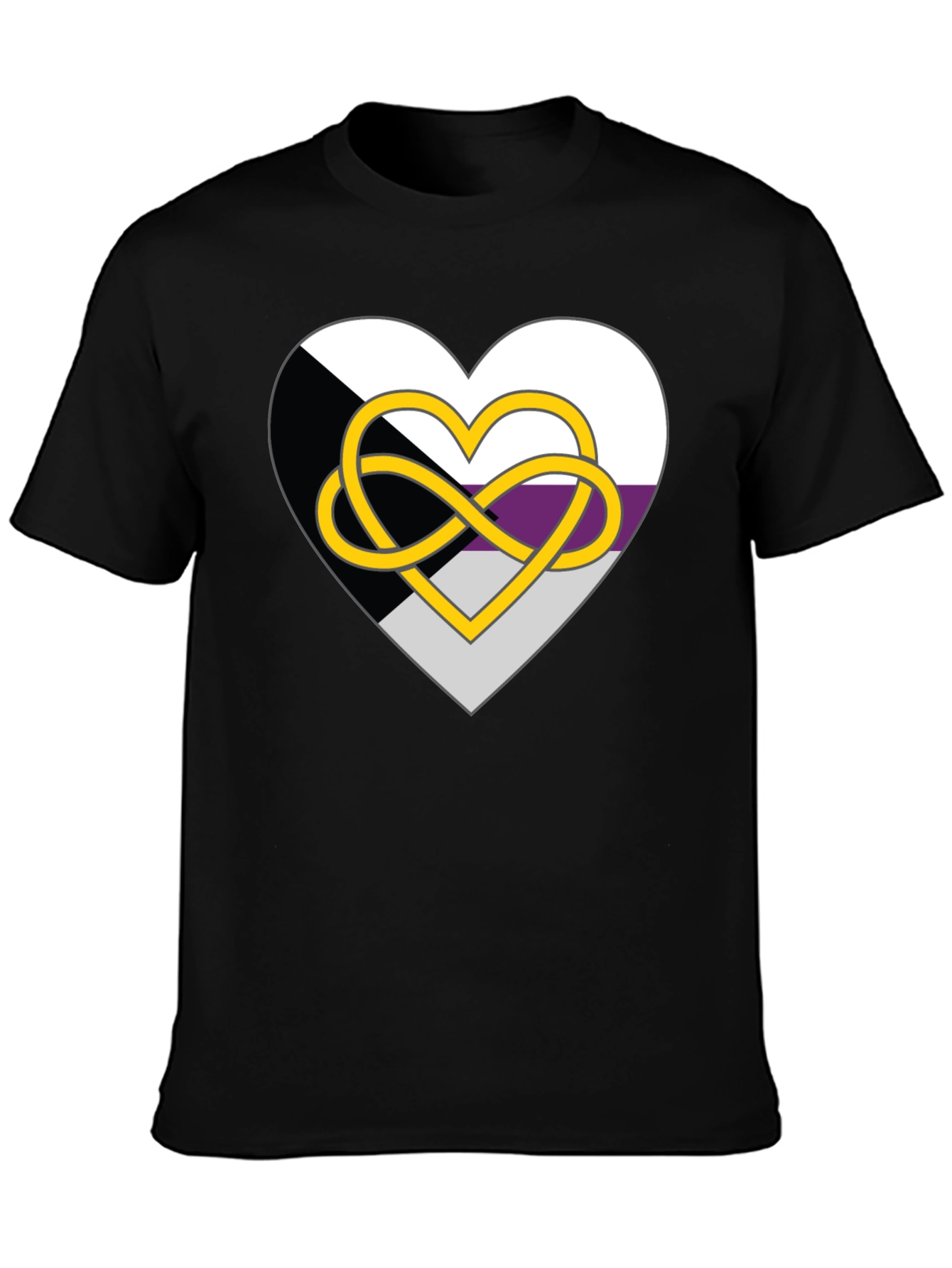 Demisexual Pride Heart Infinity Symbol Black T-Shirt