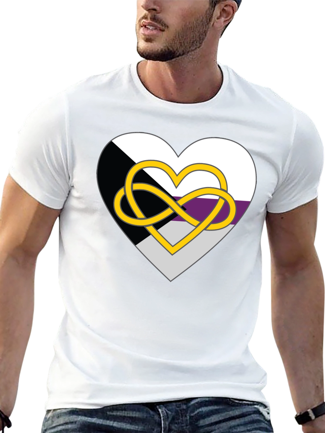 Demisexual Pride Heart Infinity Symbol Black T-Shirt