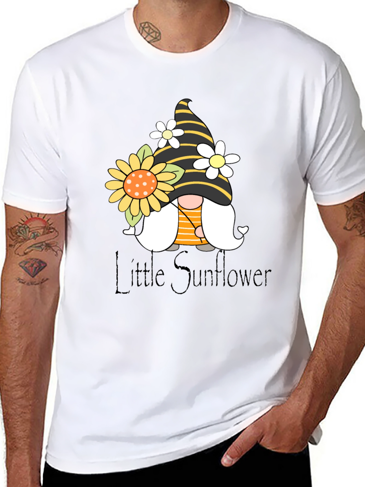 Little Sunflower Gnome Black T-Shirt