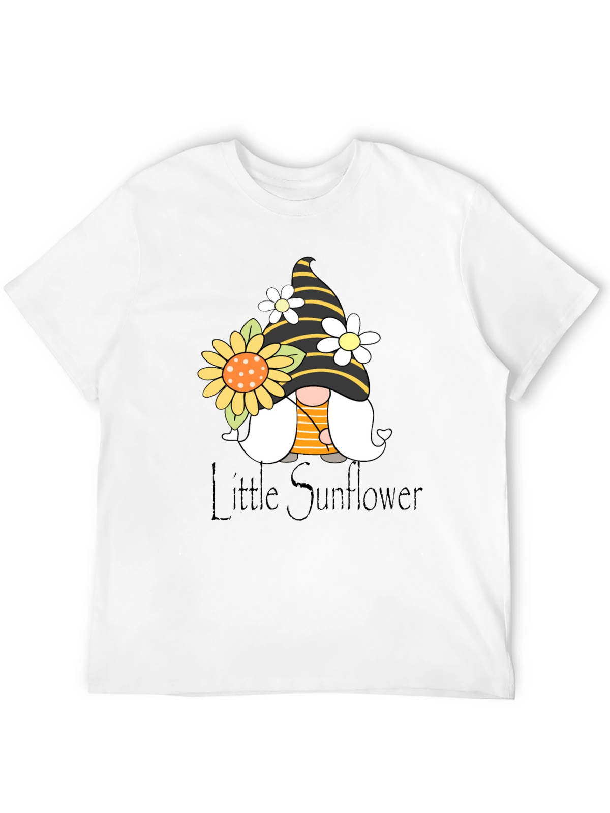 Little Sunflower Gnome Black T-Shirt