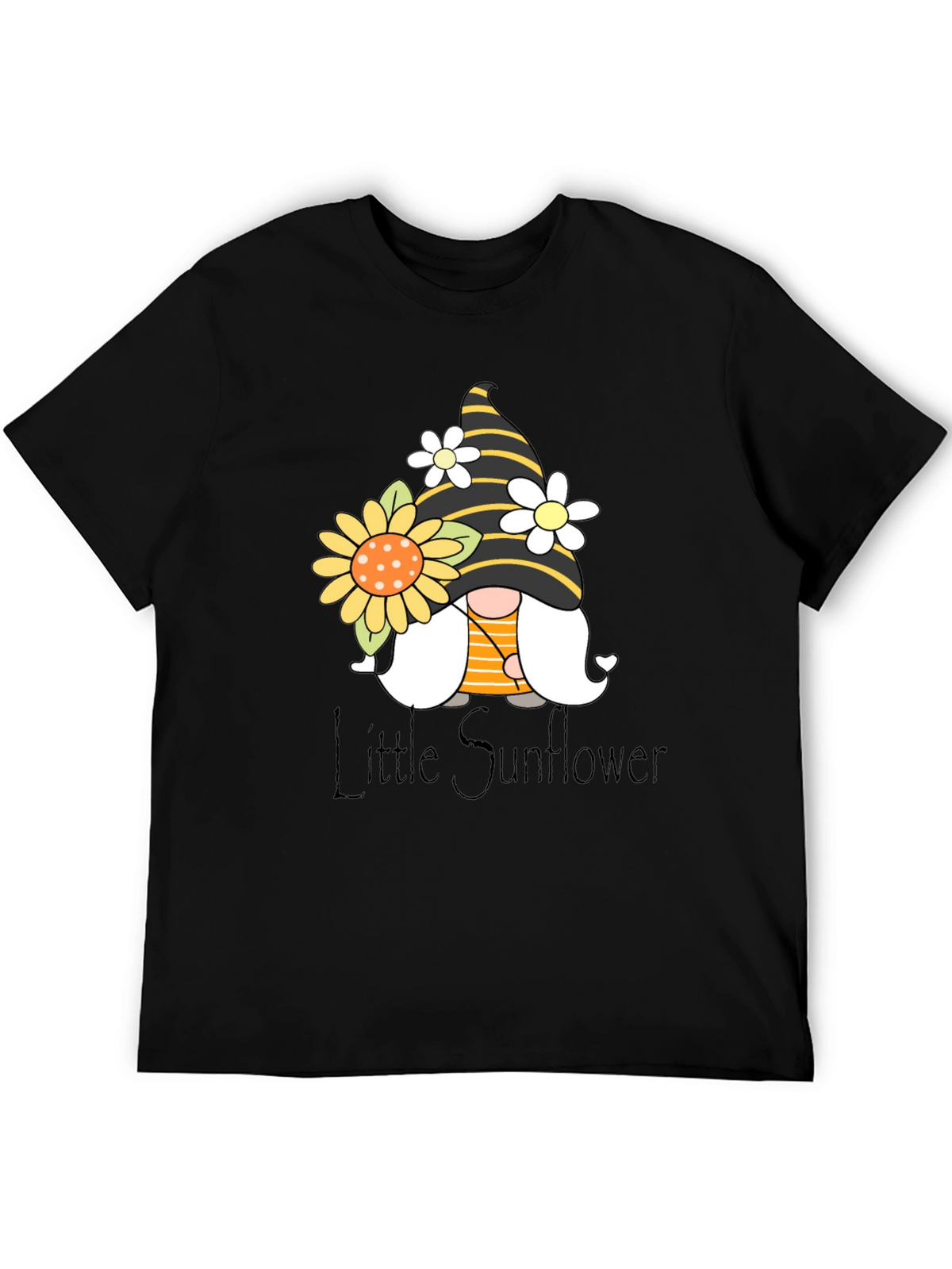 Little Sunflower Gnome Black T-Shirt