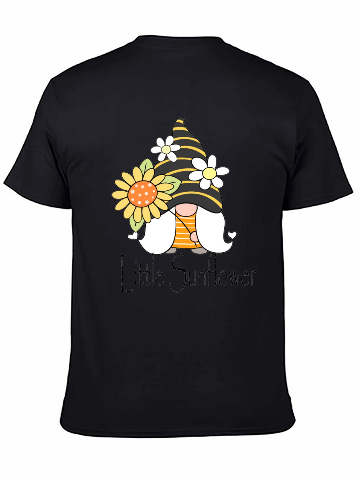 Little Sunflower Gnome Black T-Shirt