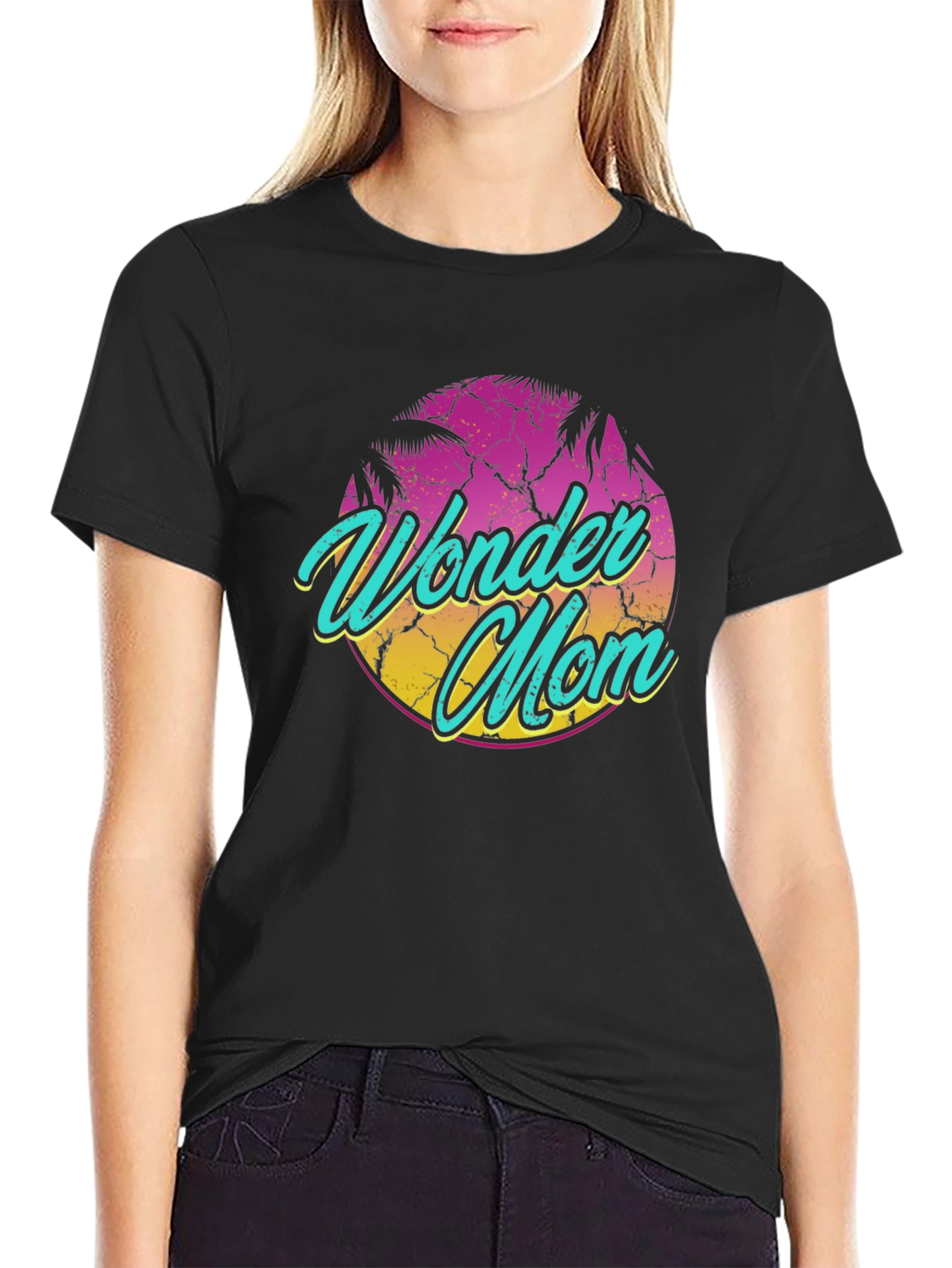 Wonder Mom Retro Graphic Tee - Black T-Shirt