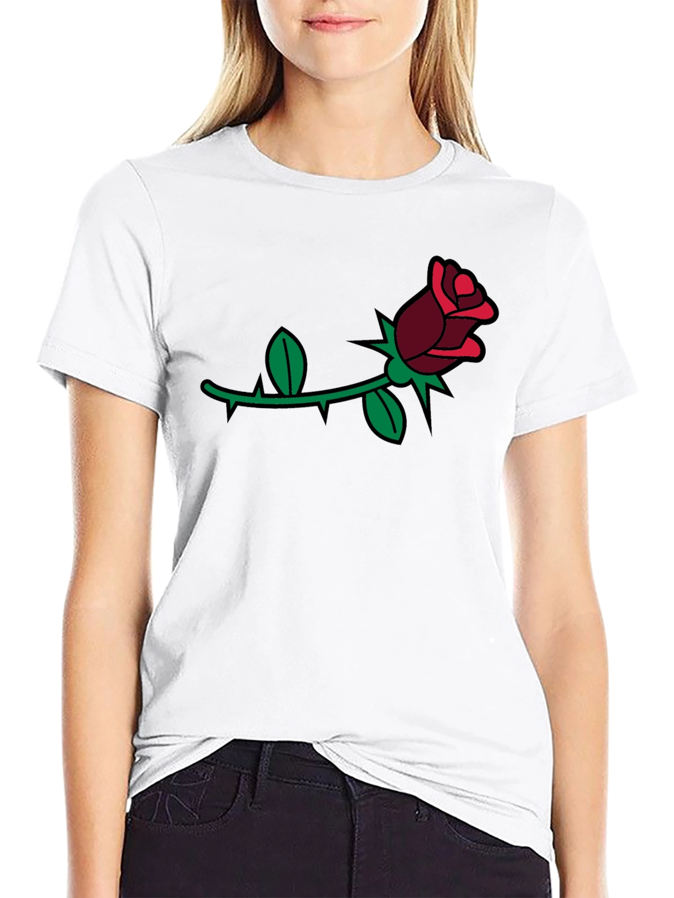 Rose Graphic Tee - Black Casual Comfort