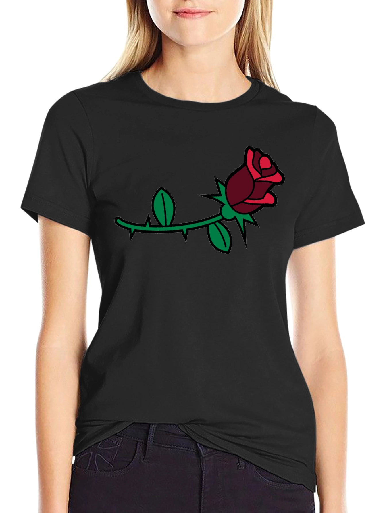 Rose Graphic Tee - Black Casual Comfort