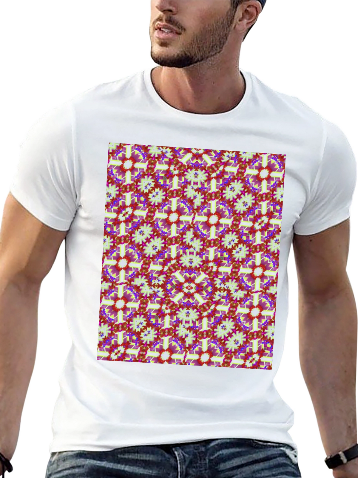Patterned Mens Black T-Shirt