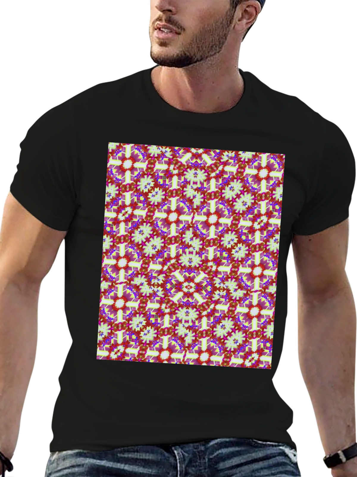 Patterned Mens Black T-Shirt