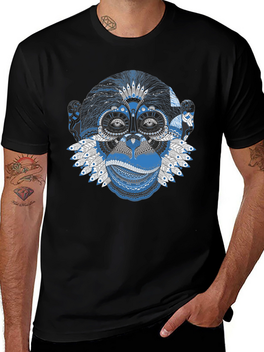 Tribal Monkey Graphic Tee - Stylish Mens Black T-Shirt
