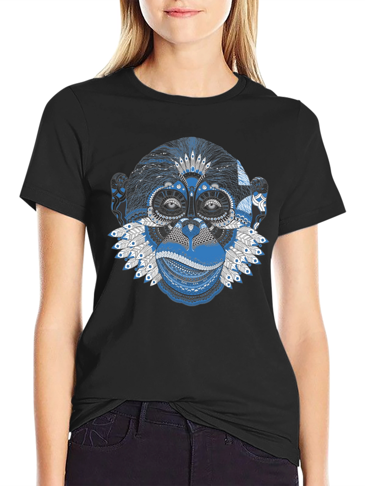 Tribal Monkey Graphic Tee - Stylish Mens Black T-Shirt