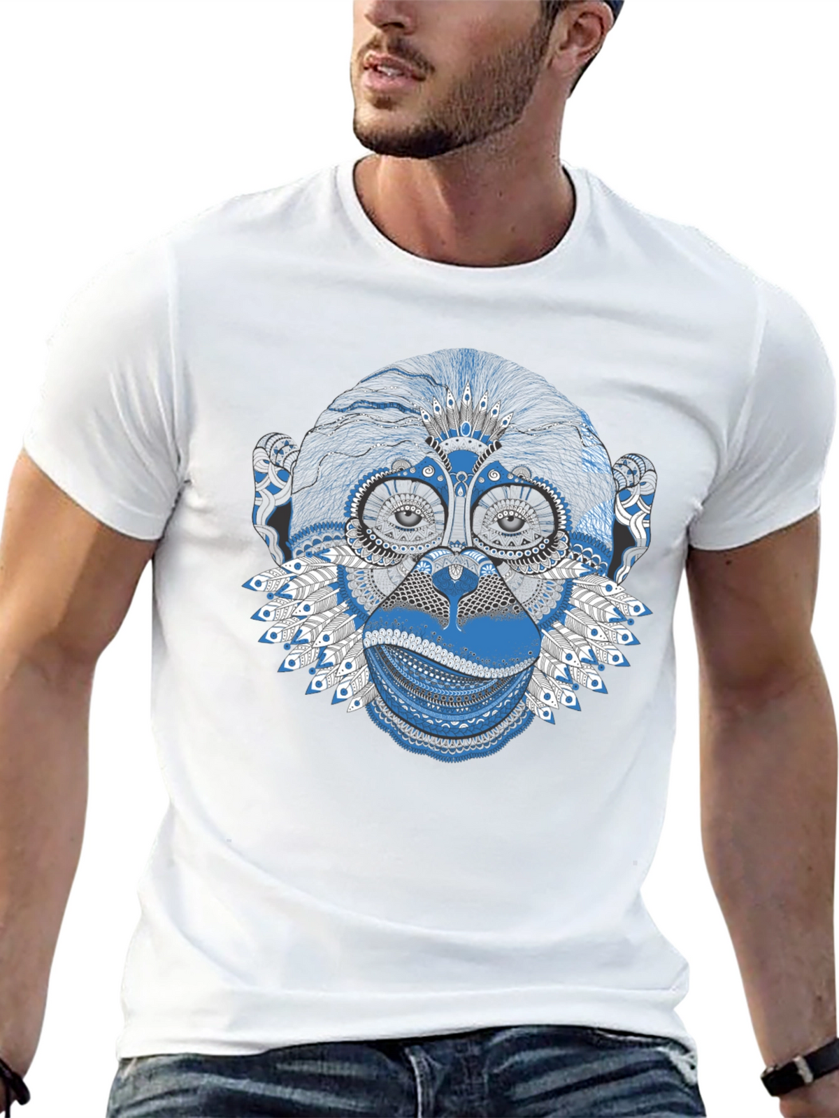 Tribal Monkey Graphic Tee - Stylish Mens Black T-Shirt