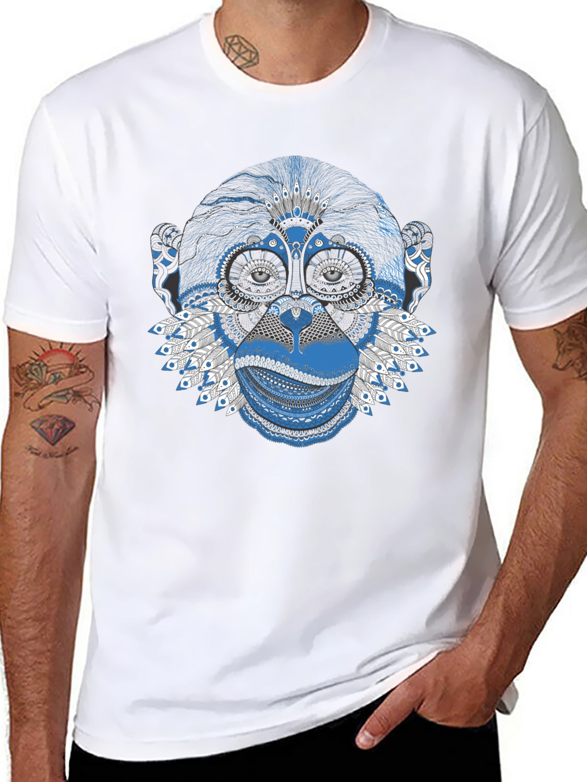 Tribal Monkey Graphic Tee - Stylish Mens Black T-Shirt