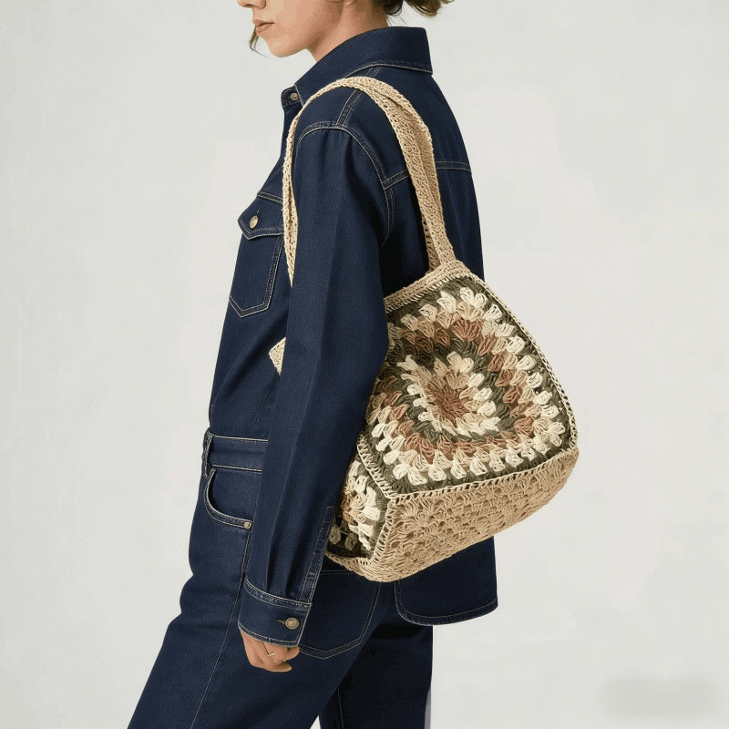 Elegant Handcrafted Straw Tote Bag - Large Capacity Beach Shoulder Bag