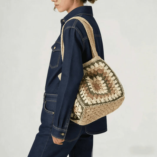 Elegant Handcrafted Straw Tote Bag - Large Capacity Beach Shoulder Bag