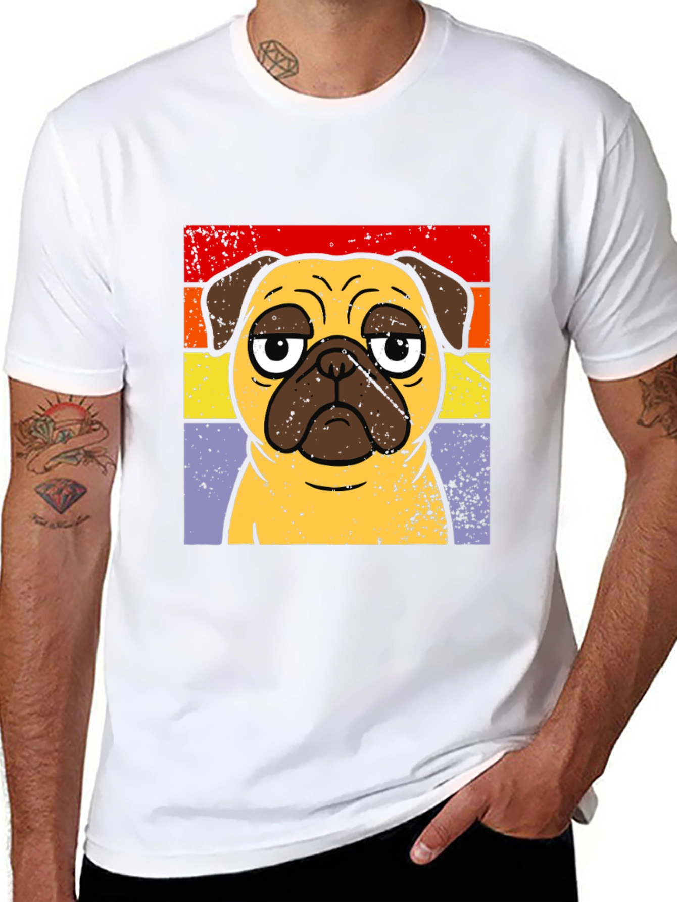Retro Pug Graphic T-Shirt - Black