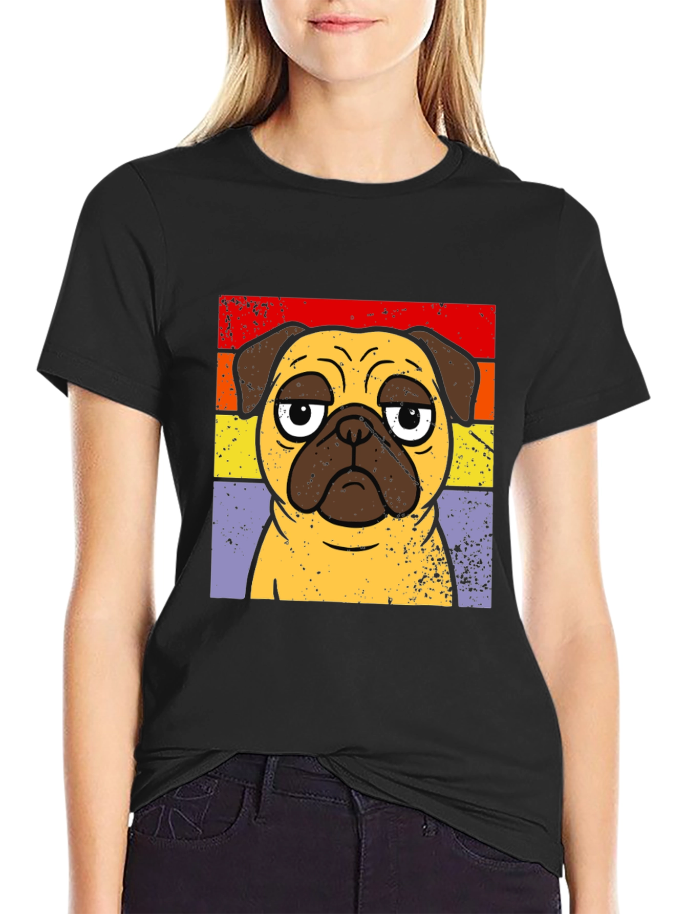 Retro Pug Graphic T-Shirt - Black