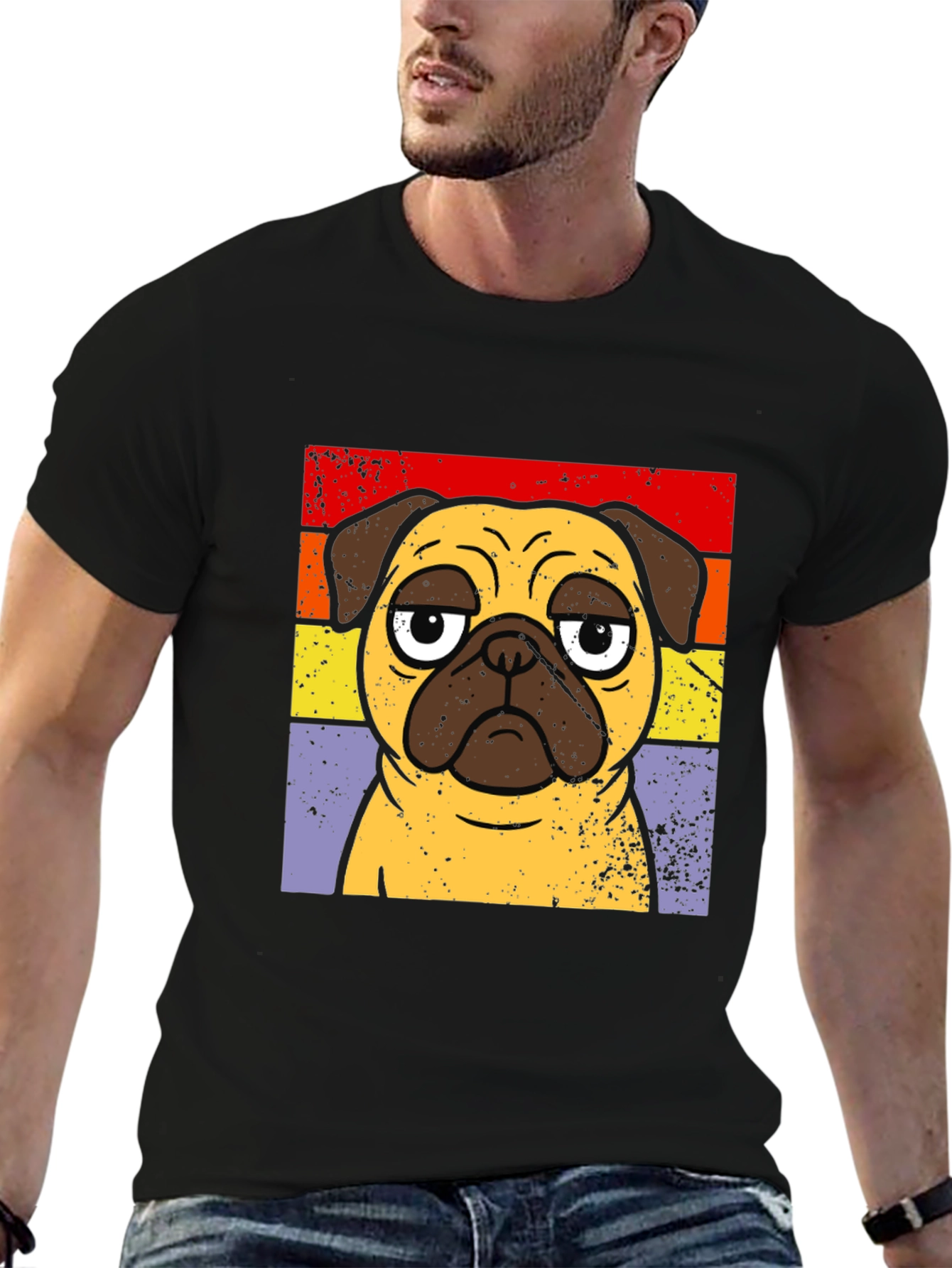 Retro Pug Graphic T-Shirt - Black