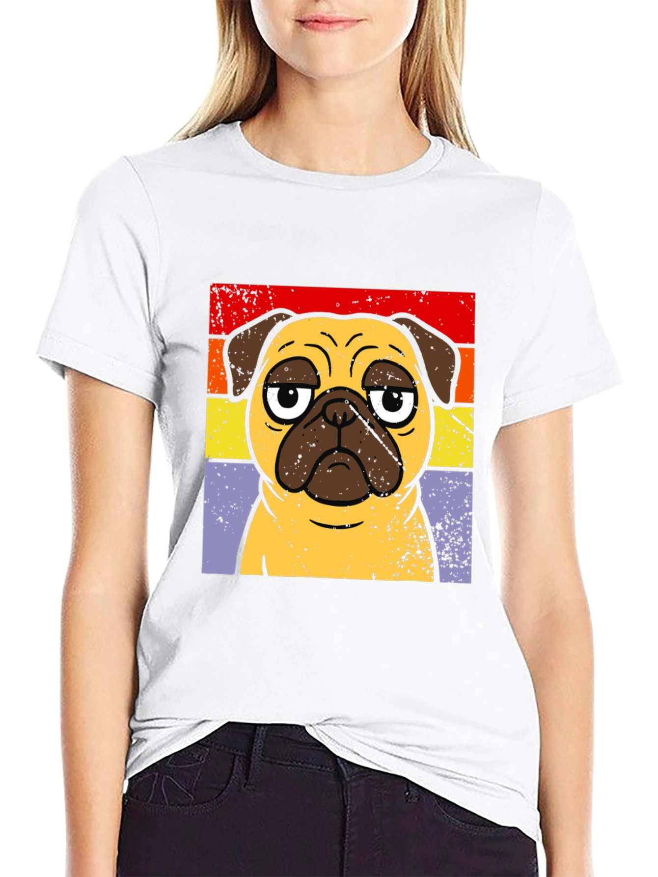 Retro Pug Graphic T-Shirt - Black
