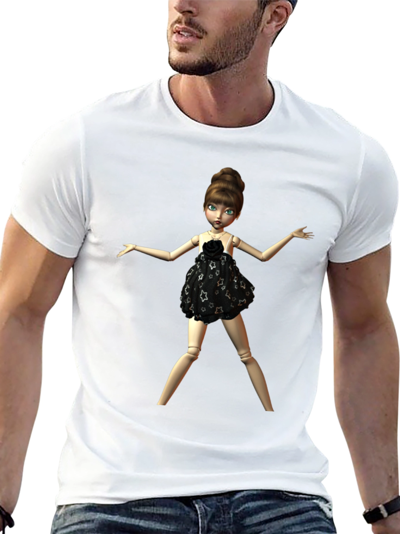 Black T-Shirt with Fashion Doll Graphic