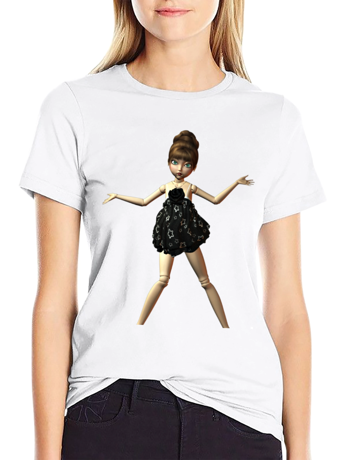 Black T-Shirt with Fashion Doll Graphic