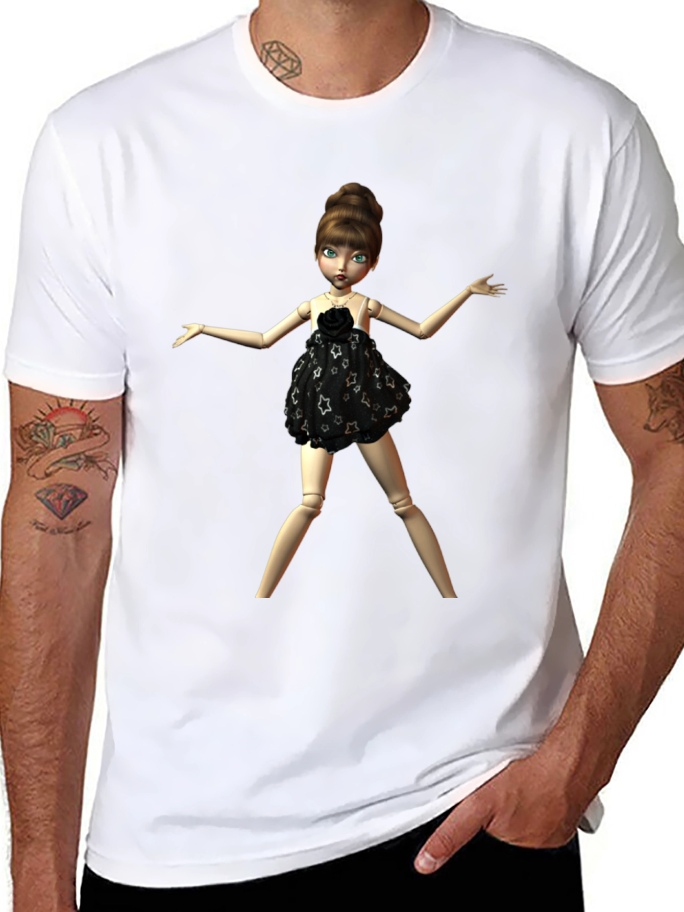 Black T-Shirt with Fashion Doll Graphic