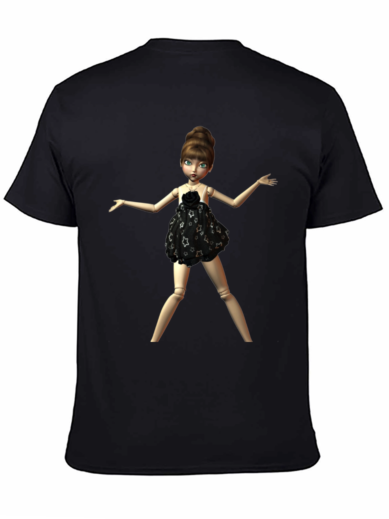 Black T-Shirt with Fashion Doll Graphic