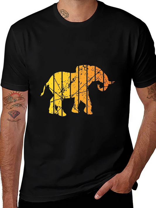Mens Black T-Shirt - Abstract Elephant Graphic