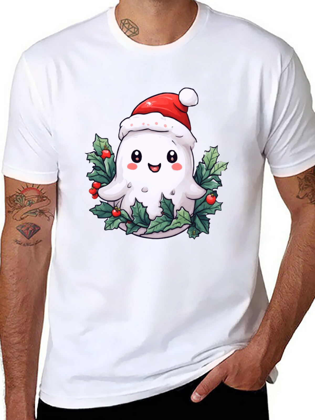 Festive Ghost T-Shirt - Holiday Spirit