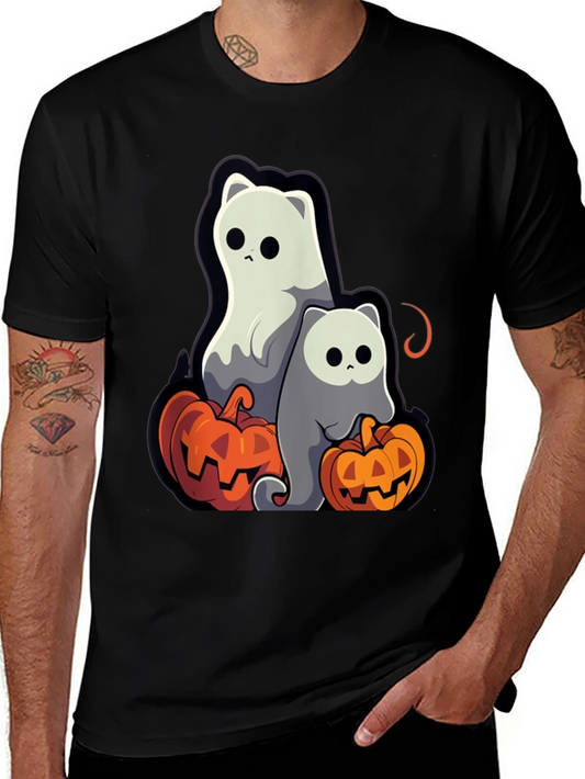Halloween Ghost Cats & Pumpkins T-Shirt