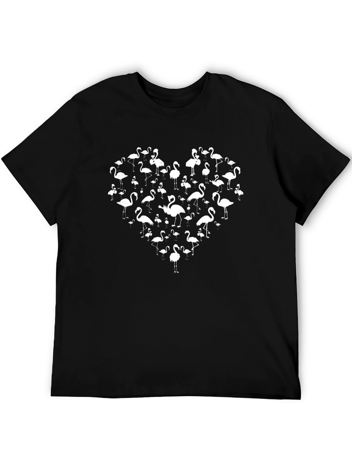 Flamingo Heart Graphic Tee - Black Unisex T-Shirt