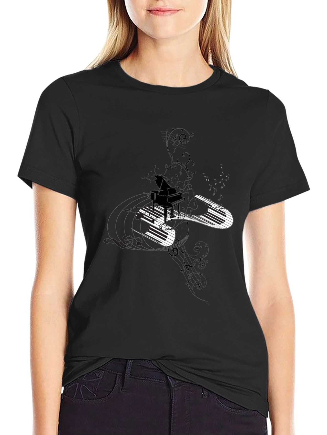 Piano Keys Graphic Black T-Shirt