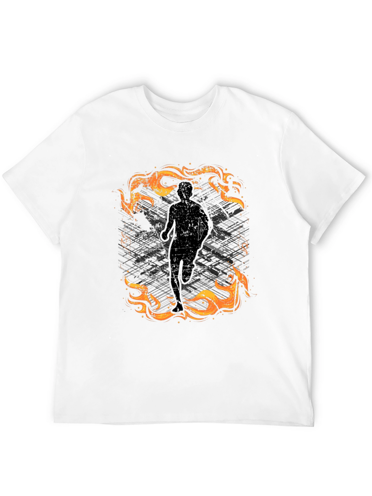 Mens Black Graphic Tee - Running in Flames Design