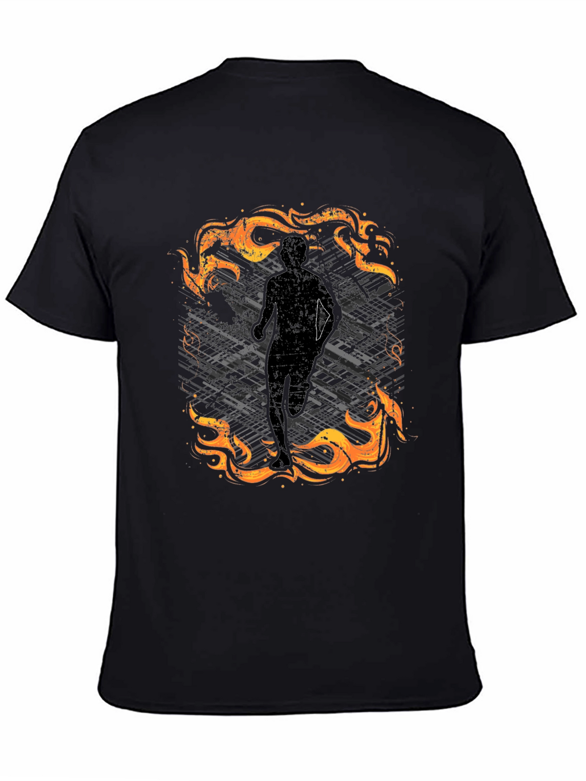 Mens Black Graphic Tee - Running in Flames Design