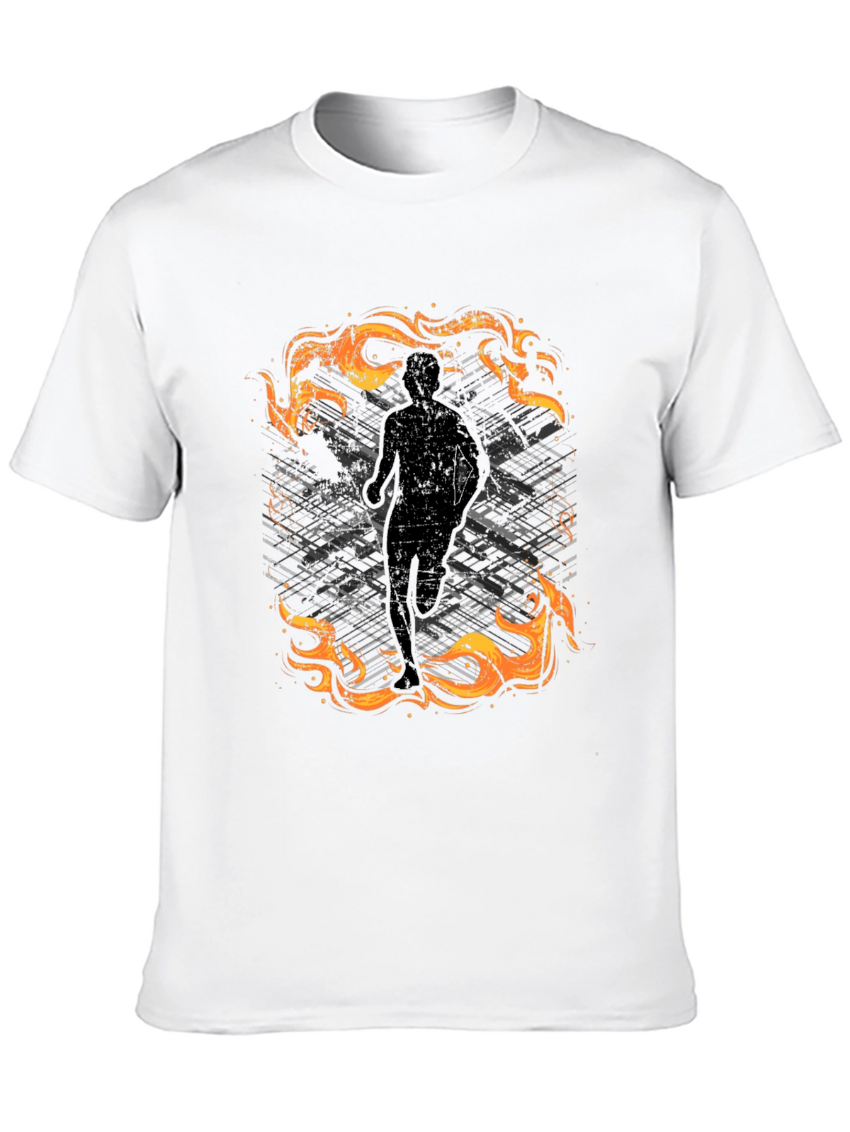 Mens Black Graphic Tee - Running in Flames Design
