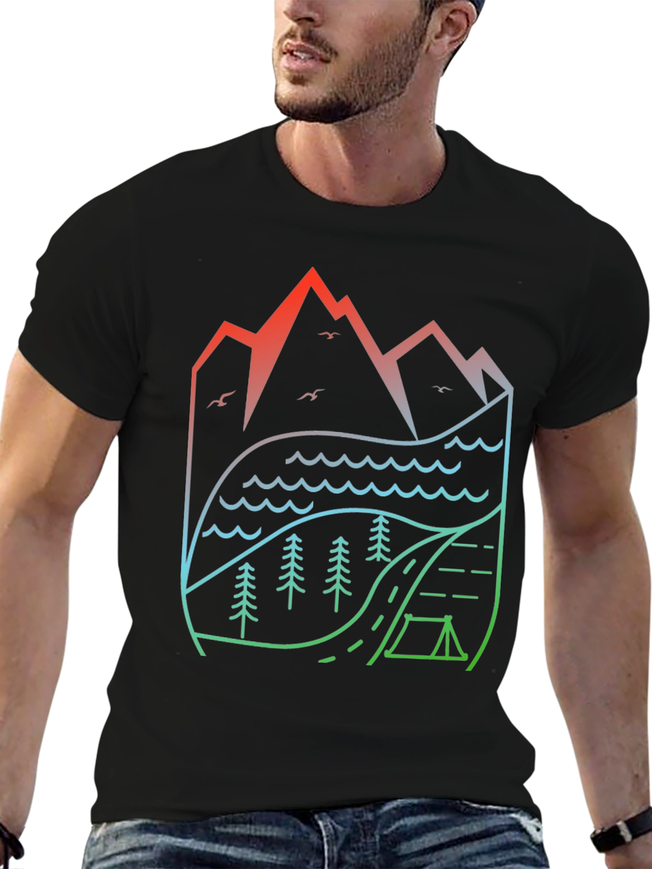 Natures Embrace T-Shirt: Mountain Lake Camping Design
