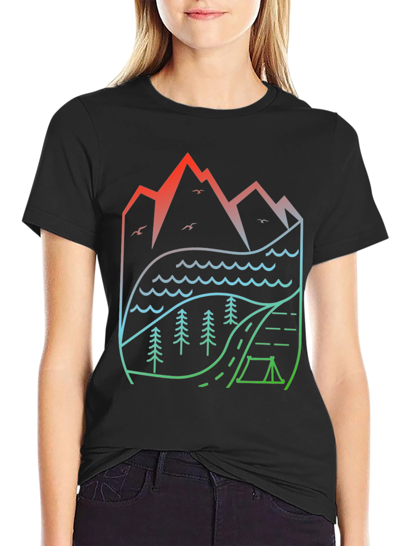 Natures Embrace T-Shirt: Mountain Lake Camping Design