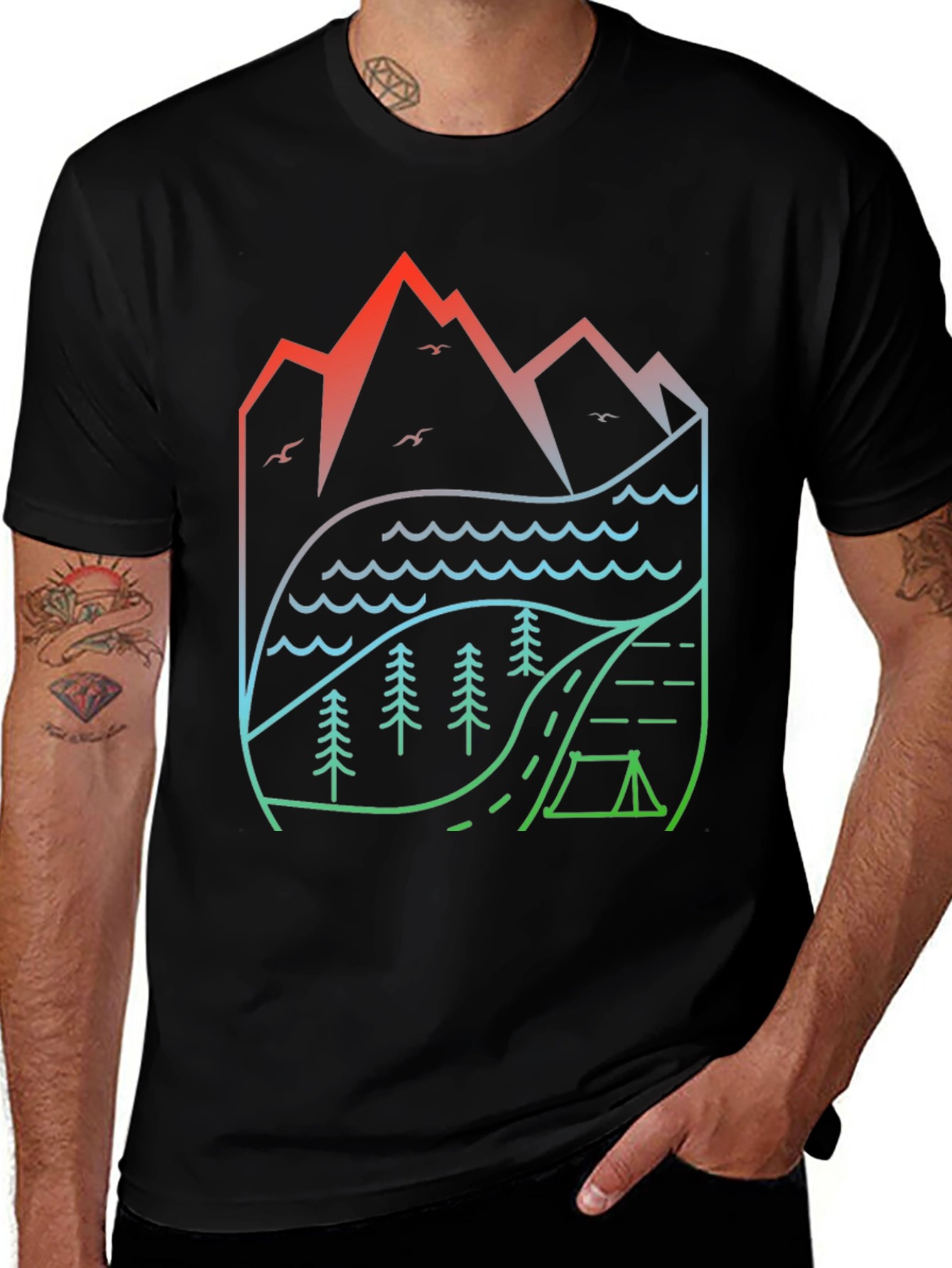 Natures Embrace T-Shirt: Mountain Lake Camping Design